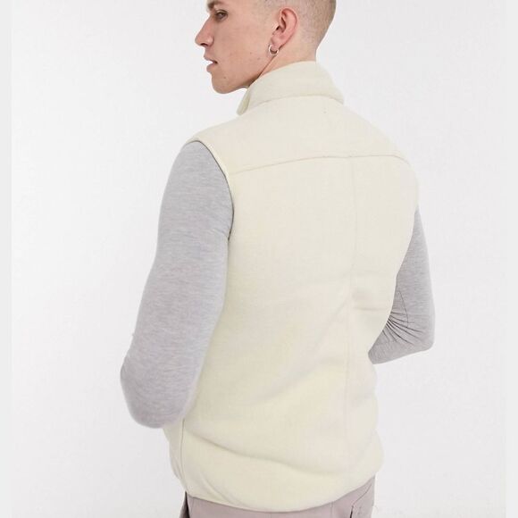 ONLY & SONS Cream And Green Fleece Zip Up Jacket Vest Size Medium NWT - Picture 3 of 4